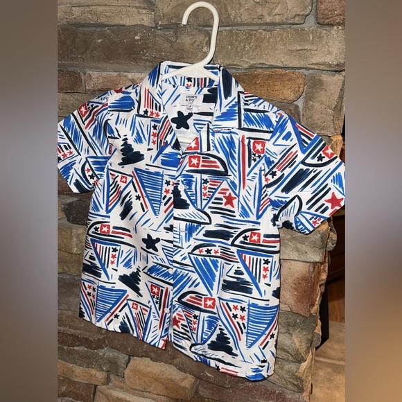 💥Belk crown & ivy kids boys patriotic short sleeve button down collar shirt 6 - Picture 1 of 6